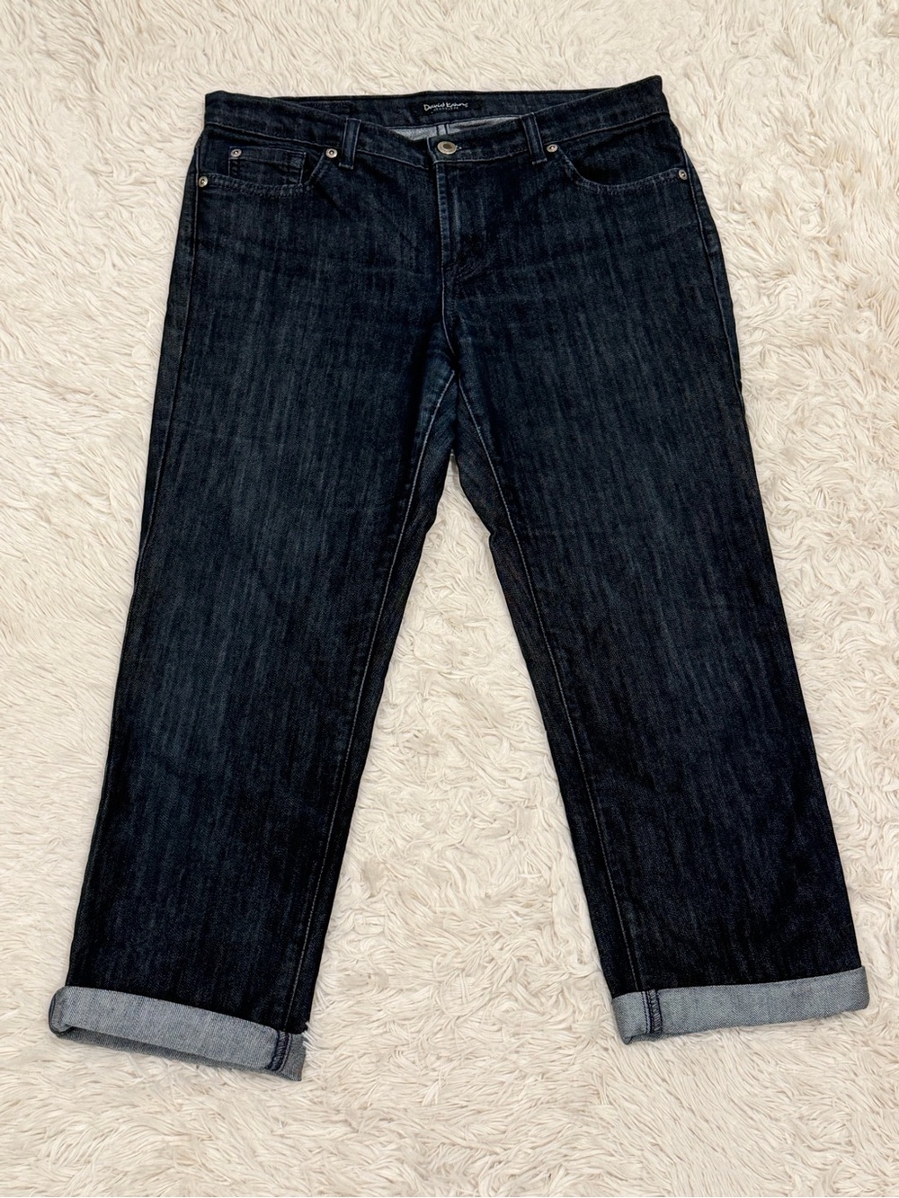 David Kahn Jeanswear Cuffed Capri Cropped Jeans Womenâsâ 30 Dark Wash Mid-Rise